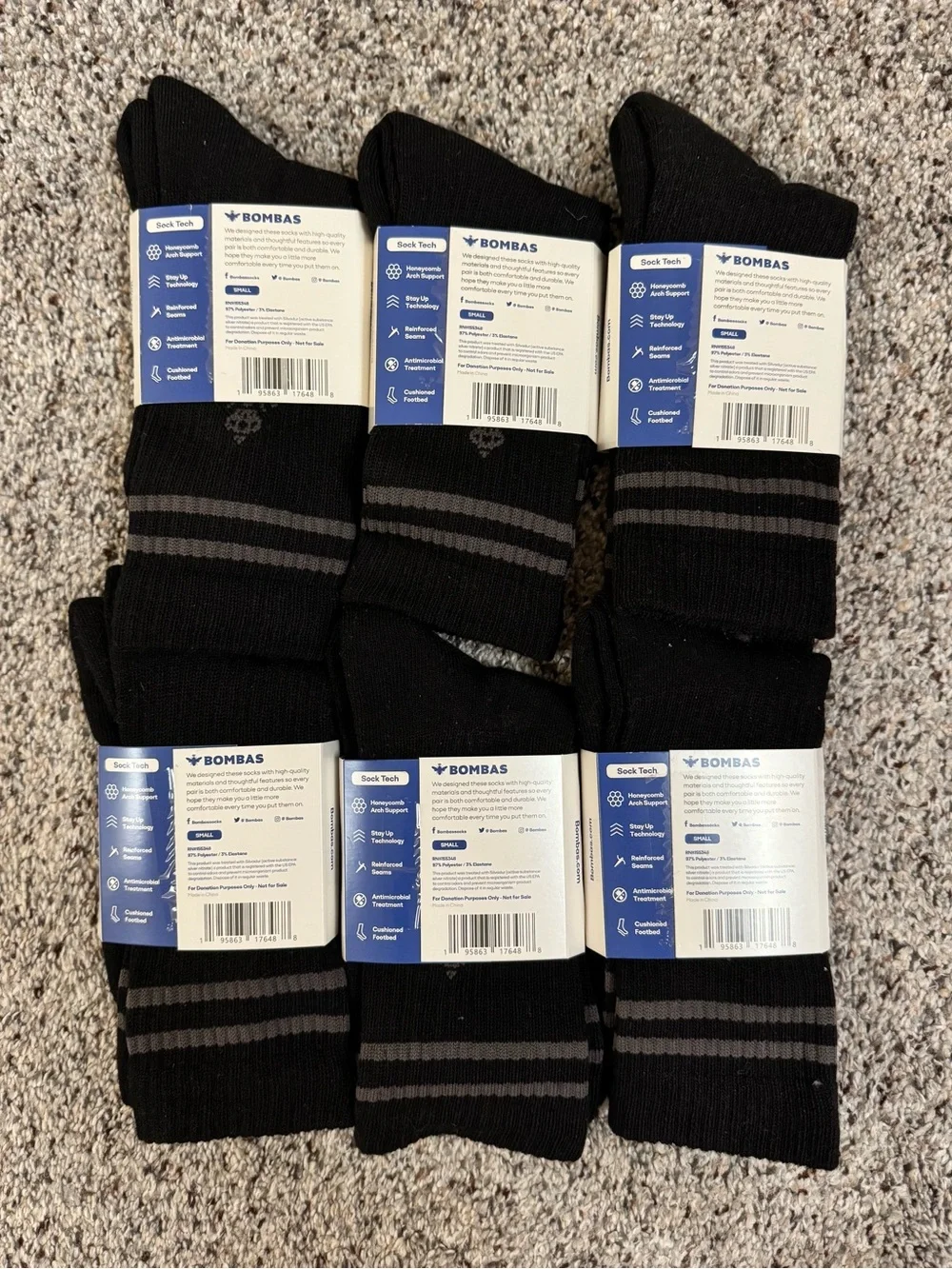 6 New Pairs of Bombas Mens Crew Socks Size Small